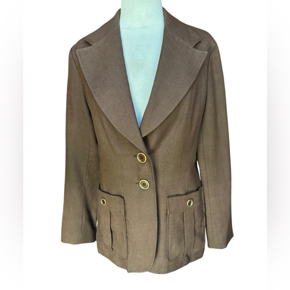 1970s Junior House Lined Herringbone Weave Wool Blend Wide Lapels Western-Inspir